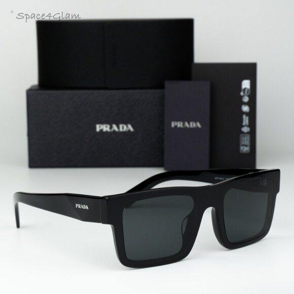Prada Women Sunglasses Black Grey Rectangle PR19WSF 1AB5S0 NEW AUTHENTIC - Picture 1 of 8